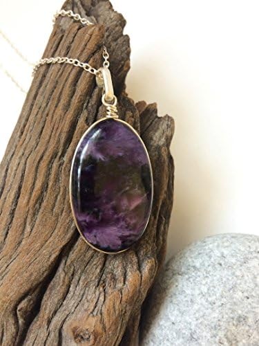Natural Charoite pear shaped Sterling silver handmade pendant