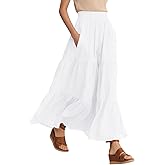 Urban CoCo Women’s Summer Boho Flowy Tiered A-Line Maxi Skirt Elastic Waist Ruffle Beach Long Skirts with Pockets