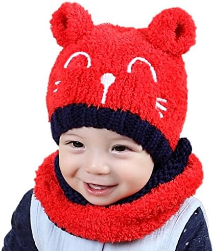 Baby Kids Hats,FUNIC Baby Toddler Kids Boy Girl Knitted Hats Children's Lovely Soft Hat+Scarf 2Pcs/Set (Red)