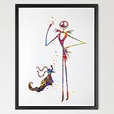 Dignovel Studios 11X14 Jack Skellington and Zero The Nightmare Before Christmas Inspired Watercolor Halloween Wall Artwork Print N402