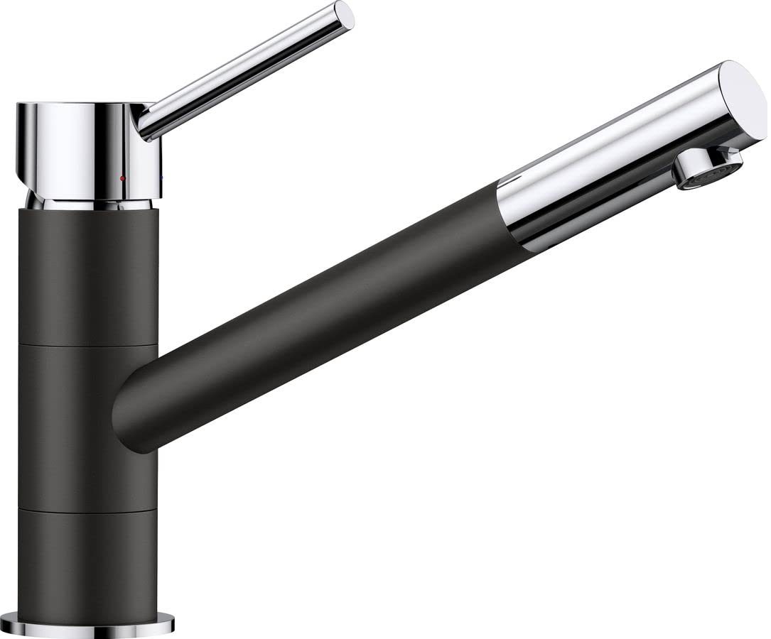 BLANCO Kano | Kitchen Mixer tap in silgranit Black/Chrome | High-Pressure | Non-Return Valve | Ceramic Cartridge | Assured Water Quality & Water-Saving | [5.5x26.3x19.1 cm]
