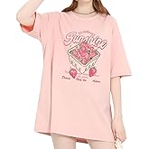 kakarin choyx Fashion Cute Round Neck Tee Y2K Kawaii Strawberry Graphic Short Sleeve Harajuku Oversized Women's T-Shirt