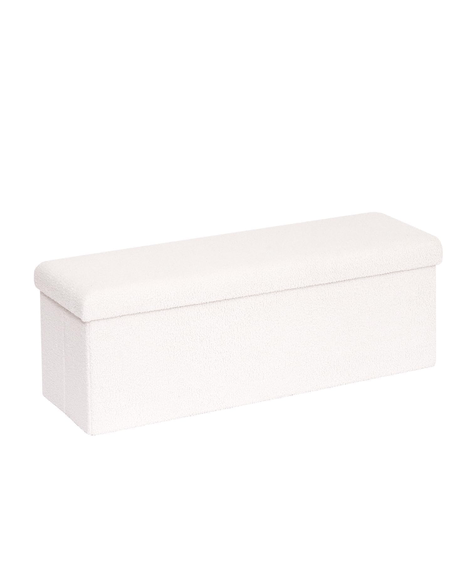 Photo 1 of ***PARTIAL SET, ONLY COVER*** B FSOBEIIALEO Small Storage Ottoman Cube Sherpa Ottomans Foot Rest, Foldable Boucle Ottoman Bench, Faux Teddy Fur, Cream White 43.3"x15"x15"