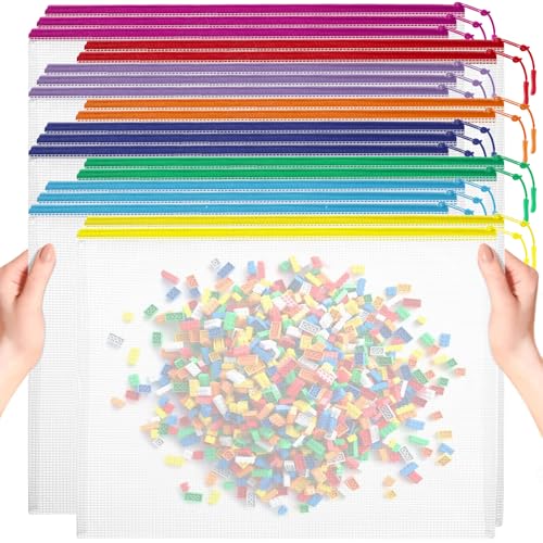 20pcs Mesh Zipper Pouch Bags, Puzzle Bags, A3 17x12 Inches Large Reusable Pouches for Organizing Classroom and Storage, Extra Large Zipper Pouch, Board Game Storage