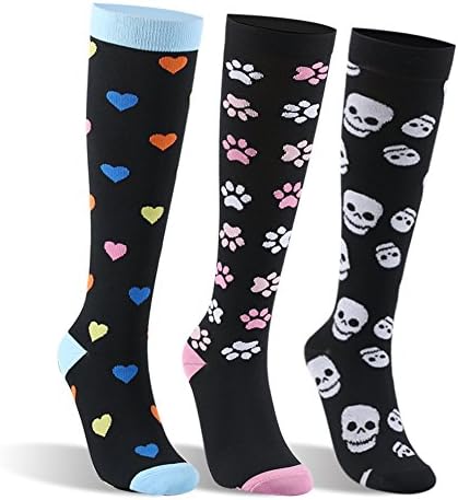 YOLIX Compression Socks For Women &amp; Men 20-30 mmHg - 3 Pairs - Best Knee High Socks For Athletic, Running, Medical, Pregnancy, Crossfit, Travel, Shin Splints (Multicolored 7, Small/Medium)