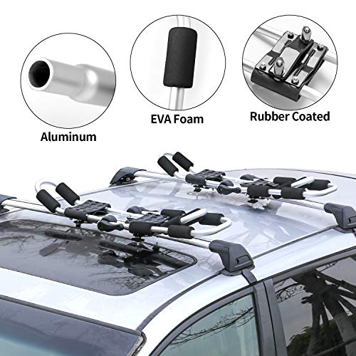 XCAR Folding Rooftop Kayak Racks Set with 4pcs Straps for 2 Kayaks