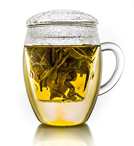 Creano Teeglas all in one, GroÃe Teetasse mit Sieb und Deckel aus Glas, 400ml ein idealer Teebereiter