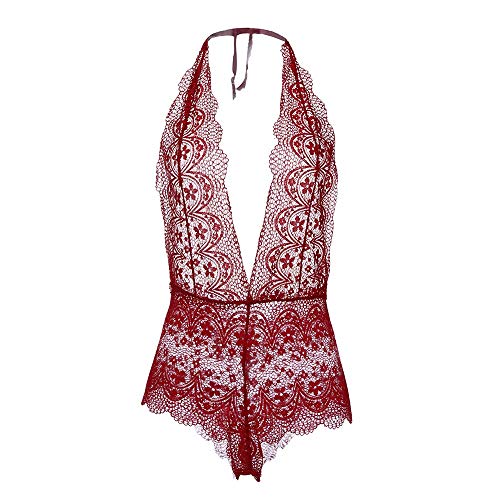 Jumpsuit Sleepwear 1PC Fashion Women Plus Size Lace Sexy Lingerie Deep V-Neck