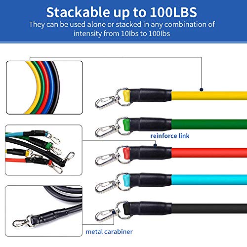 LOBKIN 11 Pack Resistance Bands Set,Include 5 Stackable Exercise Bands with Handles,Legs Ankle Straps & Door Anchor Attachment for Women Men,Home Workouts,Physical Therapy,Gym Training,Yoga