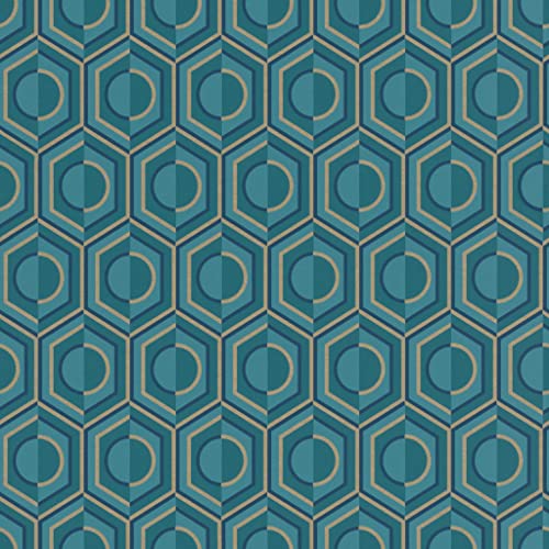Rasch Tapete 710144 - Vliestapete mit geometrischem Design in Retro-Optik in Petrol und Gold aus der Kollektion Sophia - 10,05m x 0,53m (LxB)