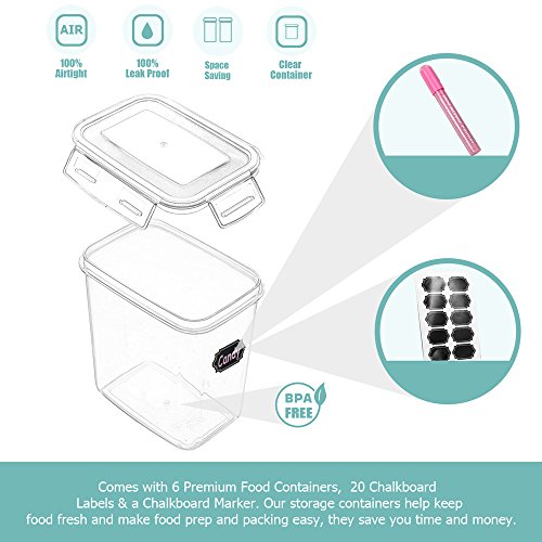 Food Storage Containers Airtight Container - Blingco Set of 6 Food Containers with Lids - BPA Free Suitable For Flour, Sugar - Includes Measuring Cup & 20 FREE Chalkboard Labels & Pen