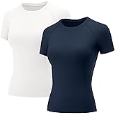 LOMON Womens Workout Tops Short Sleeve Raglan Athletic Shirts Yoga Gym Crewneck Quick Dry Tshirts