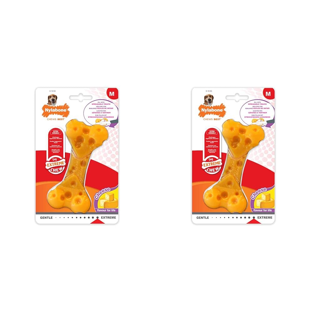 Nylabone Extreme Tough Dog Chew Toy Cheese Bone, Durable, Cleans Teeth, Cheese Flavour, Medium, for Dogs Up to 16 kg (Pack of 2) — image 1