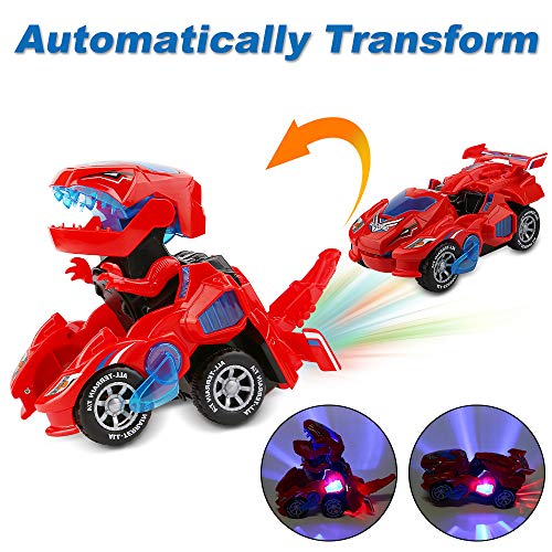 Rusee Transforming Dinosaur Toys, Transforming Dinosaur Car, Automatic Transform Dino Cars with