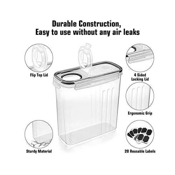 Large-Cereal-Dry-Food-Storage-Containers-Wildone-5-Pieces-Airtight-Cereal-Storage-Containers-for-Sugar-Flour-Snack-Baking-Supplies-Leak-proof-with-Black-Locking-Lids-4L-1353oz Large Cereal & Dry Food Storage Containers - Wildone 5 Pieces Airtight Cereal Storage Containers for Sugar, Flour, Snack…