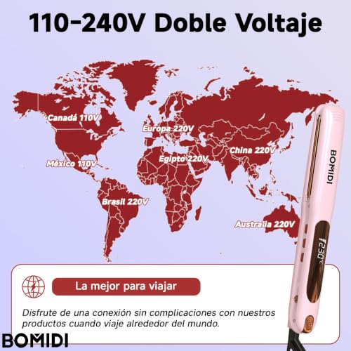 Plancha Para Cabello Profesional, BOMIDI Planchas 2 en 1 Alisado Y Rizador 130-230℃ Preciso Calentamiento Rápido Con Pantalla LCD Digital, Iones Negativos Doble Voltaje Adecuado Para Viajar