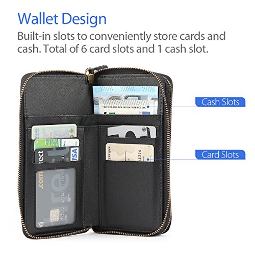 image for TSCASE Zipper Leather Wallet Case, Clutch Bag Phone Wallet Cover with 