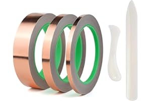 Thrseely 3 Pack Copper Foil Tape, 3 Size Double-Sided Conductive Copper Tape for Stained Glass, DIY Handicrafts, Crafting, Guitar