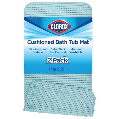 Clorox Cushioned Bath Mat for Tubs, 17 Inches x 36 Inches, Sky