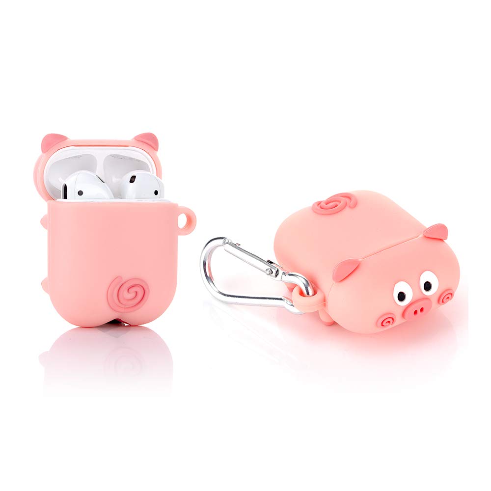 YIGEYI Silicone Case Compatible with Airpods 1&2 Funny Cute 3D Cartoon Cover [Cute Animal Pet PAPA Series] (Roll Blush Pig Pink)
