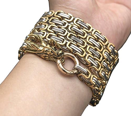 Forsinsing Outdoor Stainless Steel Self Defense Protection Dragon Hand Bracelet Chain, Tactical Metallic Whip Corrosion Resistance (Gold and Silver 8mm)