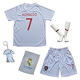 KID BOX 2018 Portugal Cristiano Ronaldo #7 Away White Kids Soccer Football Jersey Gift Set Youth Sizes