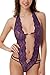 Women Lingerie Sexy Lace Teddy Deep V Halter Babydoll Bodysuit (XX-Large, Purple)
