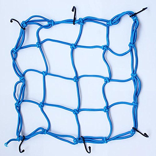 1x Blue Bungee Cord Rope Netting w/ Secure Hooks for Tying Down Luggage and Cargo to Bikes Motorcycles ATVs Wheel Carts Etc (13.78x13.78") - Thumbnail 2