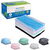 Professional Disposable Face Mask | 50ct for Surgical & Medical Sanitary Procedures | 3-ply Thickness for Flu, Dust, Bacteria, Antiviral and Allergy Protection | Includes Five Colors