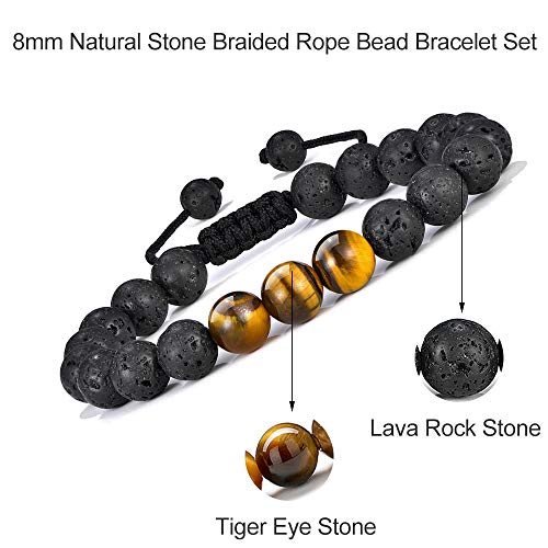 Tiger Eye Mens Bracelet Gifts 8mm Tiger Eye Lava Rock Stone Mens