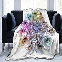 YIXKC Fleece Blanket Colorful Peacock Feather Ultra-Soft Microfiber Luxury Bed Blanket