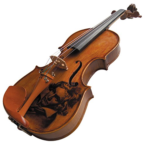 Kinglos 4/4 Beethoven Carved Ebony Fitted Solid Wood Violin Kit with Case, Shoulder Rest, Bow, Rosin, Extra Bridge and Strings Full Size