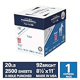 Hammermill Tidal 20lb Copy Paper, 8.5 x 11, 3 Hole Punch, Express Pack, 2,500 Sheets, No Ream Wrap, Made in USA, Sustainably Sourced From American Family Tree Farms, 92 Bright, Acid Free, 163130
