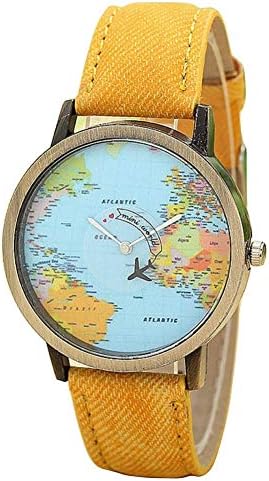 Womens Global Travel by Plane Map Watches Quealent Clearance Ladies Watches Female Watches Denim Fabric Wrist Watches
