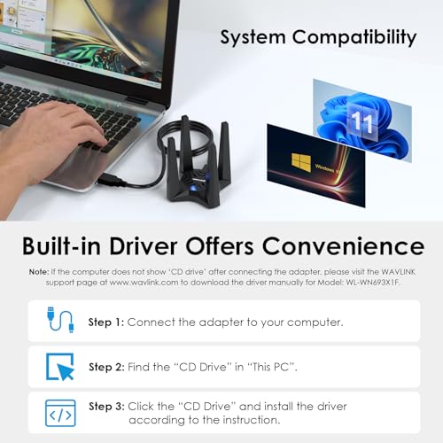 AX1800 USB WiFi Adapter for Desktop PC, WAVLINK USB WiFi Dongle, Dual Band 5Ghz(1201Mbps) + 2.4Ghz(574Mbps), MU-MIMO, Beamforming, WPA3 Encryption, Built-in Driver, Support Win 11/10