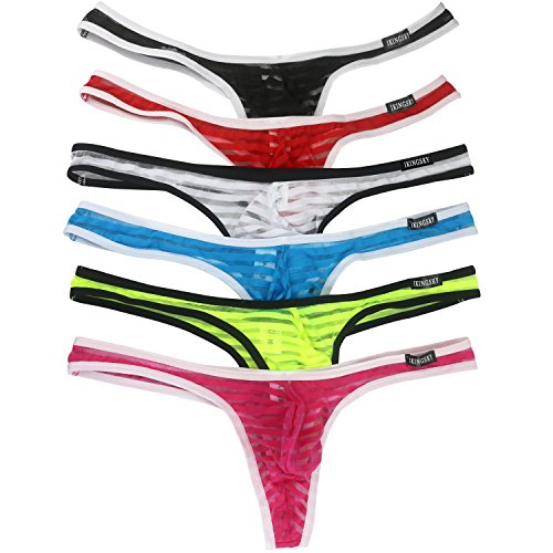 iKingsky Men's Sexy G-string Low Raise Thong Underwear Pack of 6 (Large, Style 2)