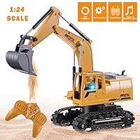 Tuptoel Remote Control Excavator Full Functional Construction Vehicle with Flashlights, 1/24 Scale Rechargeable RC Truck Excavator, Toys/Birthday Gifts for Boys Girls Toddlers