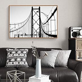 Floating Framed Canvas Wall Art for Living Room, Bedroom Black and White Bridge Canvas Prints for Home Decoration Ready to Hang - 16x24 inches