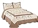 3pcs Fully Quilted Embroidery Quilts Bedspread Bed Coverlets Cover Set , Queen King (Beige/Taupe)