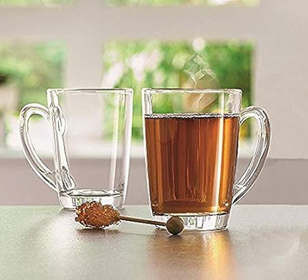Incrizma Glassware Classic Glass Coffee Tea Mug - 320 ml, Solid Glass Tea Cup, Tea Mugs with Handle, Hot Or Cold Drinks, Set of 2