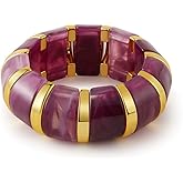 MMIUAEG Chunky Geometric Elastic Bangle Bracelet Colorful Wide Chunky Resin Beads Wristband Bracelets Vintage Multi-Colored Stretch Bangle for Women