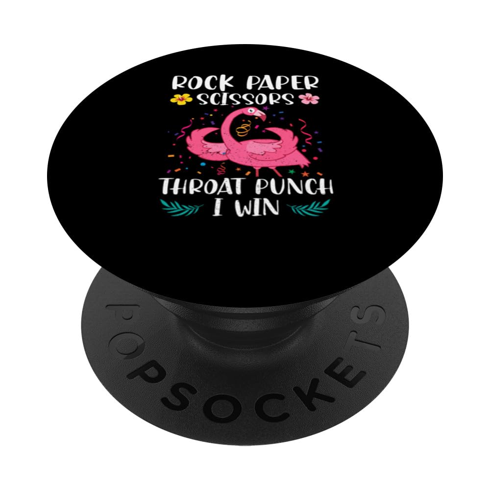 Rock Paper Scissors Throat Punch I Win Funny Flamingo Game PopSockets Swappable PopGrip