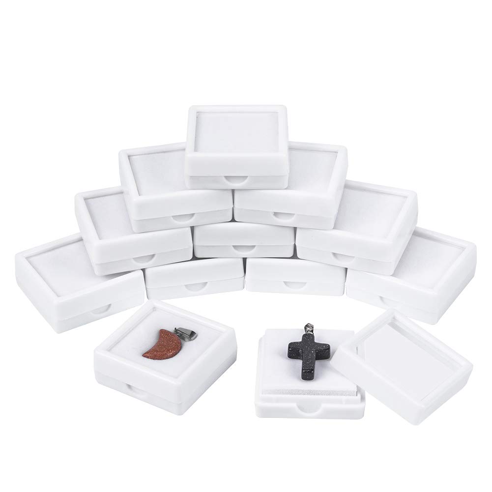BENECREAT 24PCS Velvet Gemstone Display Case Square Diamond Gem Jewelry Storage Box Organizer Case with Velvet Inside White