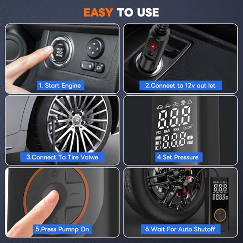 Piwaal Dual-Power Portable Air Compressor, Cordless Tire Inflator with Dual Display & Preset Function, 150PSI Auto Shut Off Pump for Car Tires, Motorcycle, Bike, Balls & Sports Equipment
