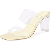 Shion ShaaYii Clear Heels for Women Transparent Two Strap Block Chunky Square Heel Sandals Open Toe Slip On Mules for Women