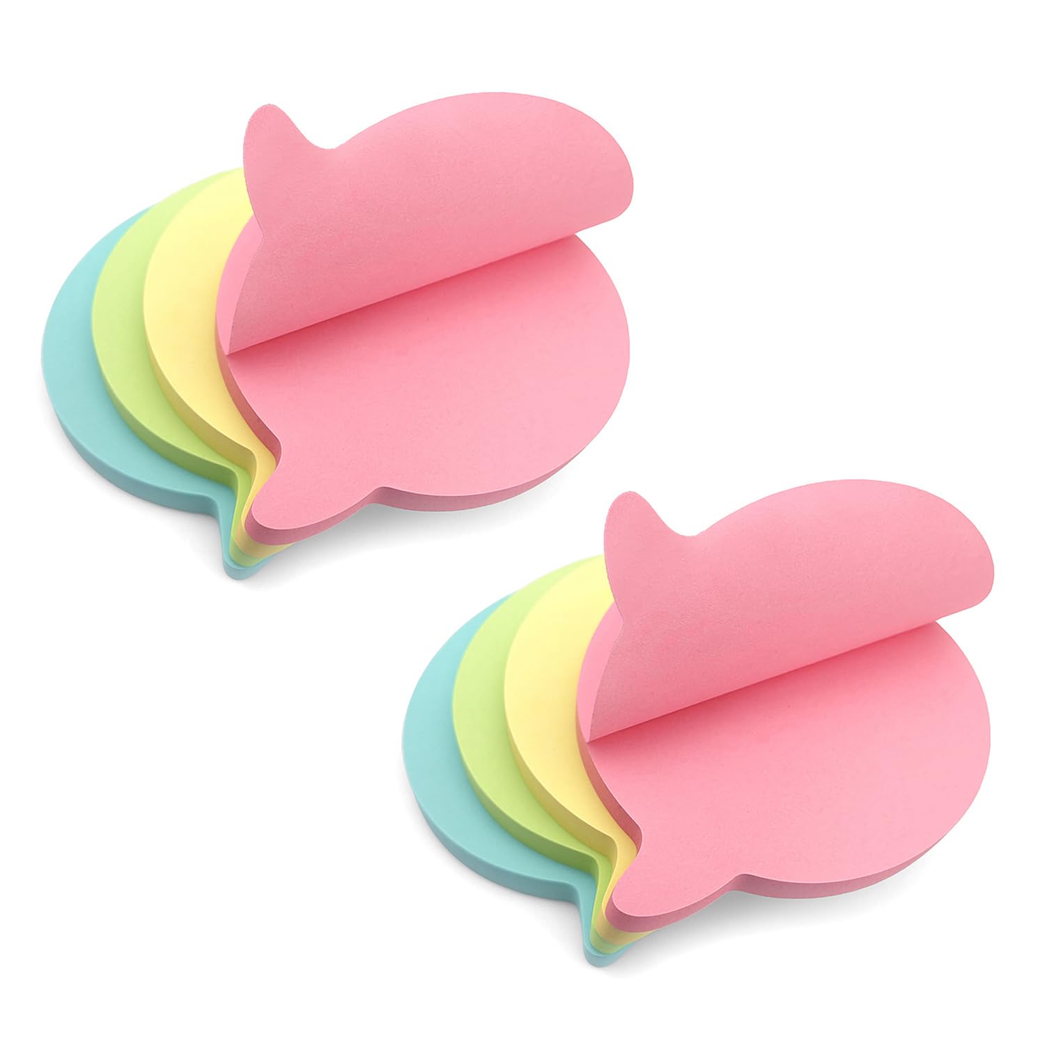 Evergreen Goods 8 Pads Speech-Bubble Shaped Sticky Notes - Pastel Colours, 100 Sheets per Pad (76x76mm) - Perfect for Study Notes, Reminders, and Fun Messages in Yellow, Pink, Blue, Green