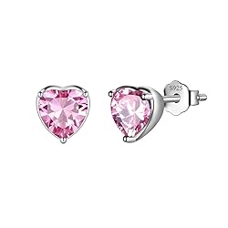 Pink Hearts Studs Earring Women 925 Sterling Silver