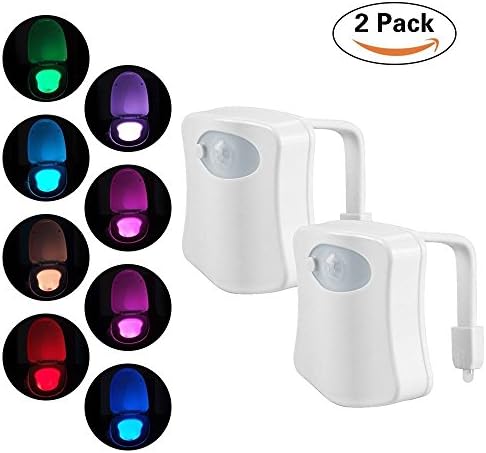 2 Pack Sporthomer Toilet Light,Motion Sensor Activated LED Toilet Bowl Light 8 Colors Changing Toilet Bowl Nightlight for Toilet Decoration(Only Activates in Darkness)