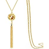 Shegirl Long Tassel Necklace Knot Tassel Pendant Necklaces Silver Y Necklace Sweater Chain for Women