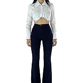 Novaorily Women Rhinestone Tassel Button Down Shirt Long Sleeve Lapel Cute Blouse Crop Top